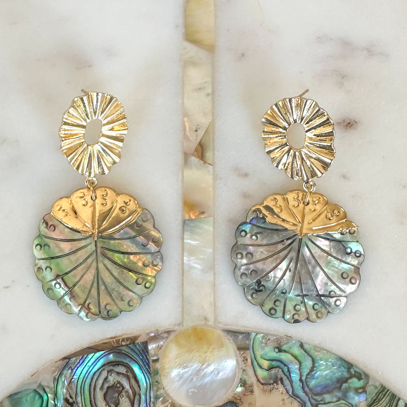 Pāua and Plumes Statement Earrings