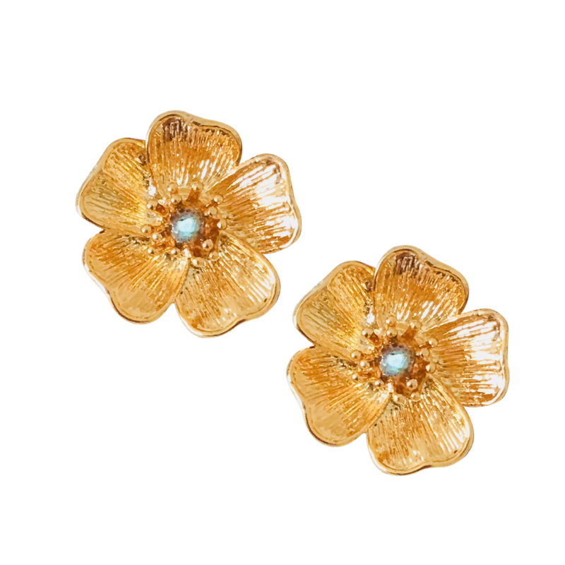 Beach Rose Stud Earrings With Gemstones