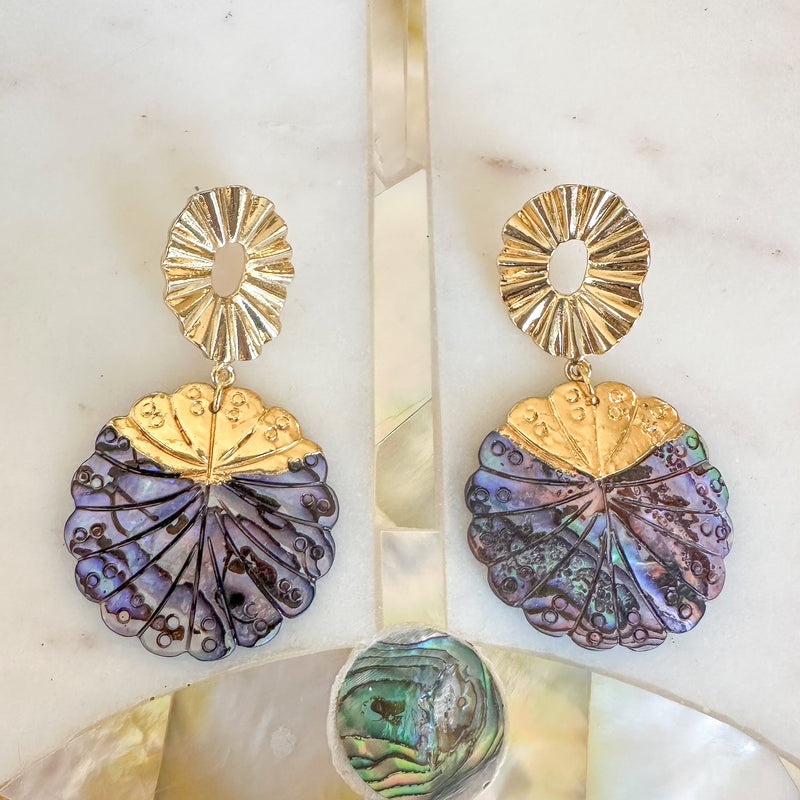 Pāua and Plumes Statement Earrings