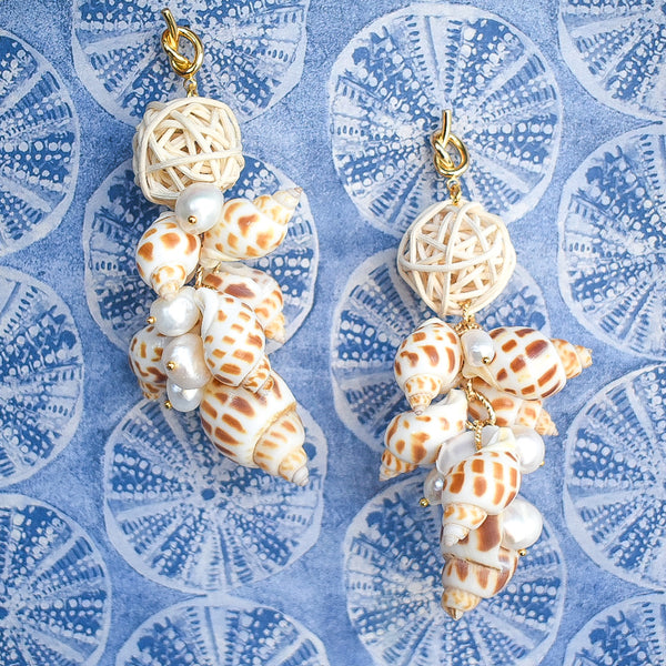 Calanques Statement Earrings with Babylon Shells and Pearls