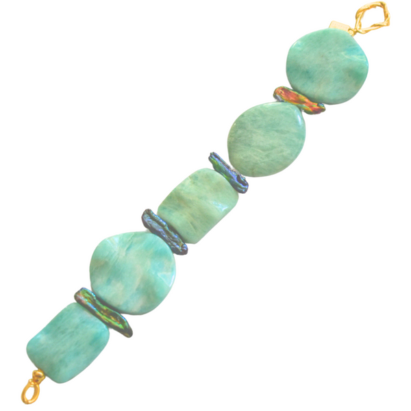 Archipelago Bracelet with Amazonite and Peacock Keshi Pearls