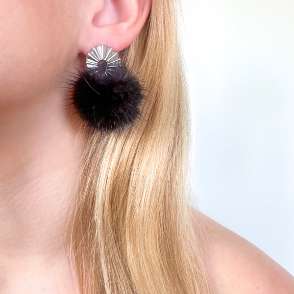 Black Mink and Silver Après Ski Earrings