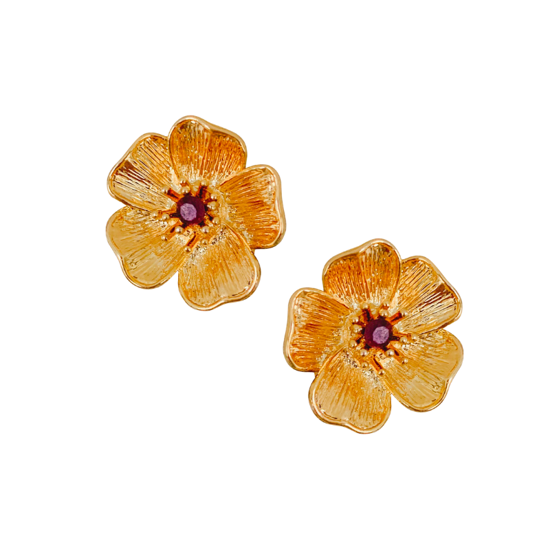 Beach Rose Stud Earrings With Gemstones