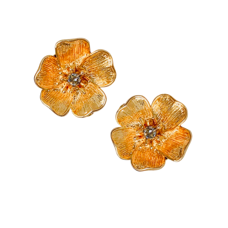 Beach Rose Stud Earrings With Gemstones