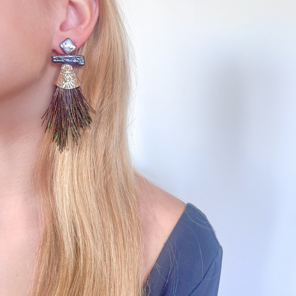 Plumes and Pearls Statement Earrings