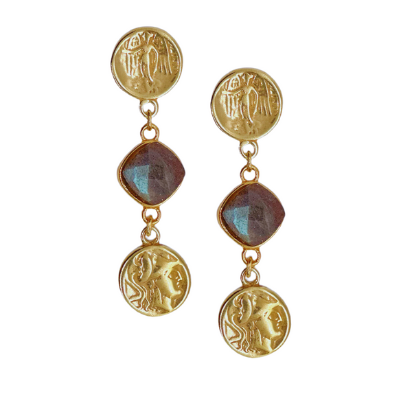 Gold, Labradorite & Howlite Guvano Goddess Statement Earrings