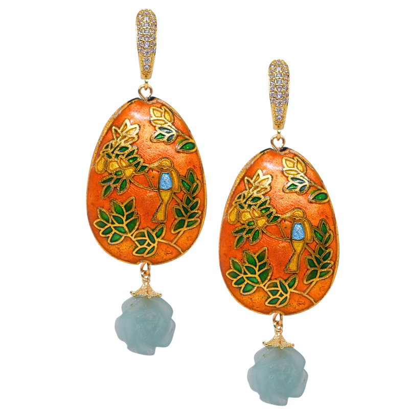 Songbird Cloisonné Earrings with Aventurine