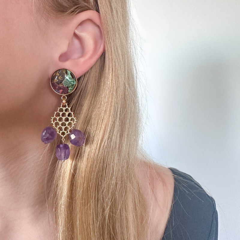 Indochine II Statement Earrings with Amethyst