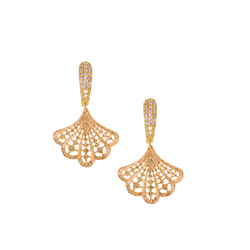 Art Deco Pave and Lace Fan Hoop Earrings