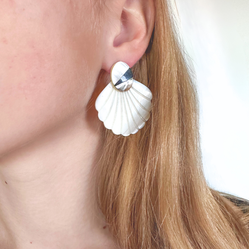 Point Break Statement Studs with Black Lip Shell and Mother of Pearl