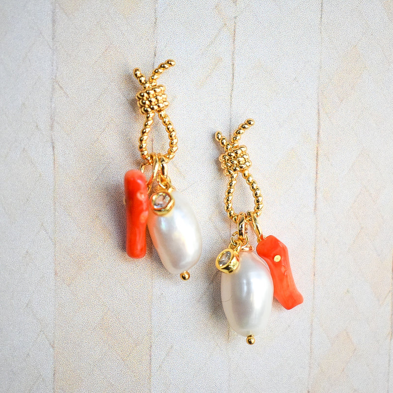 Nautical Charm Earrings With Coral and Pearl