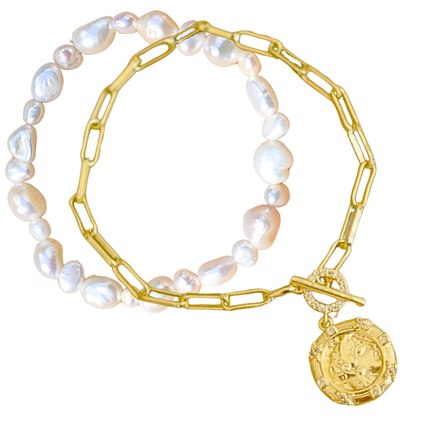 Roman Coin and Freshwater Pearl Bracelet