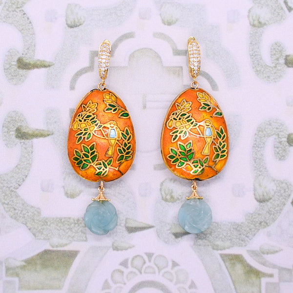 Songbird Cloisonné Earrings with Aventurine