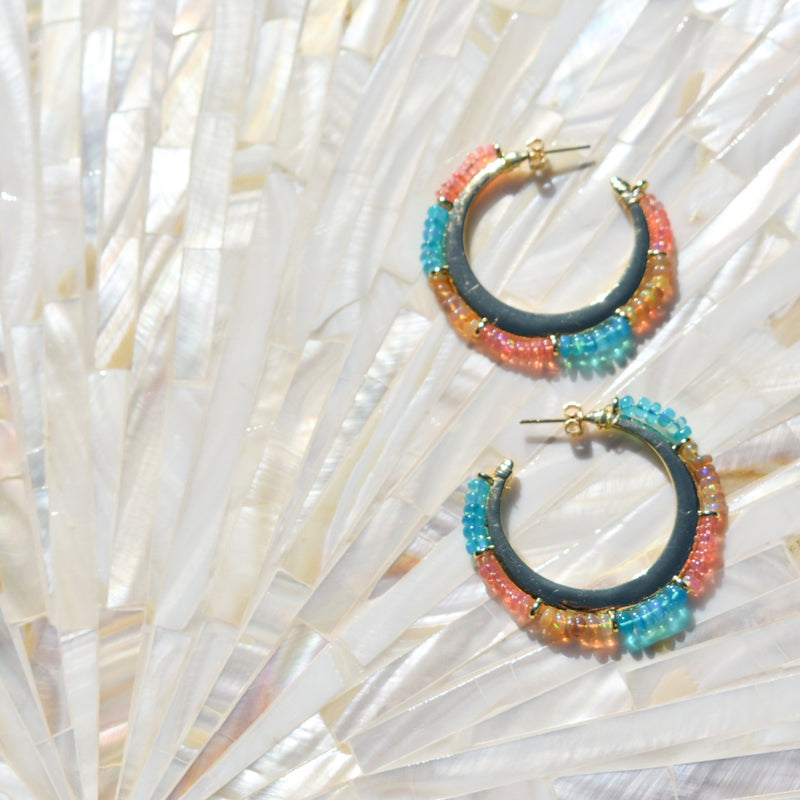 Ethiopian Opal Hoop Earrings