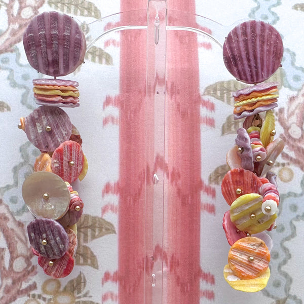 Cassis Statement Earrings with Pecten Seashells and Mother of Pearl