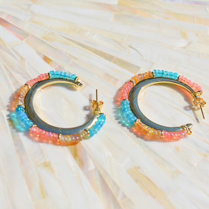 Ethiopian Opal Hoop Earrings