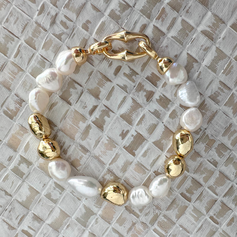 Gold Nugget Pearl Bracelet