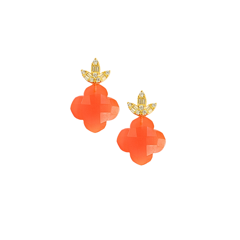 Floral Deco Studs With Carnelian