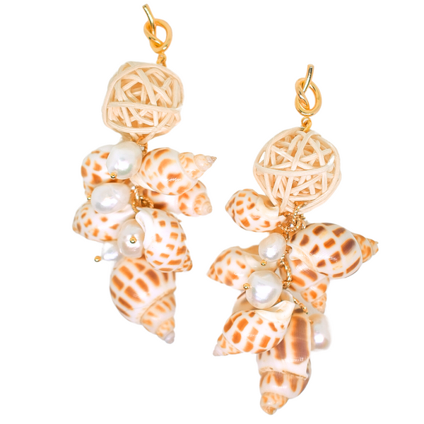 Calanques Statement Earrings with Babylon Shells and Pearls