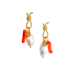 Nautical Charm Earrings With Coral and Pearl