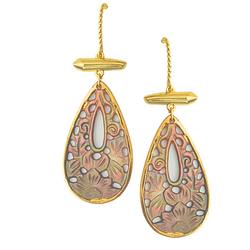 Chinois Blossom Earrings with Carved Mother of Pearl