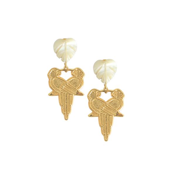 Lovebirds Mother of Pearl and Gold Drop Earrings